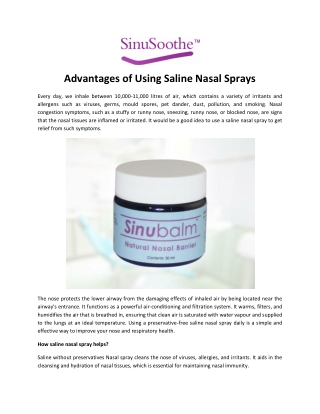 Advantages of Using Saline Nasal Sprays