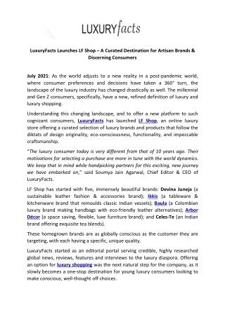 LuxuryFacts Launches LF Shop – A Curated Destination for Artisan Brands & Discerning Consumers