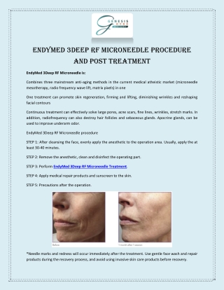 EndyMed 3Deep RF Microneedle Procedure and Post Treatment