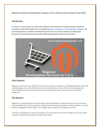 Magento Ecommerce Development Company In U.S.A. Portrays Your Website In Top-Notch