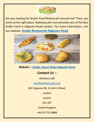 Arabic Restaurant Edgware Road as