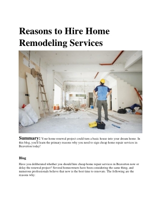 Reasons to Hire Home Remodeling Services