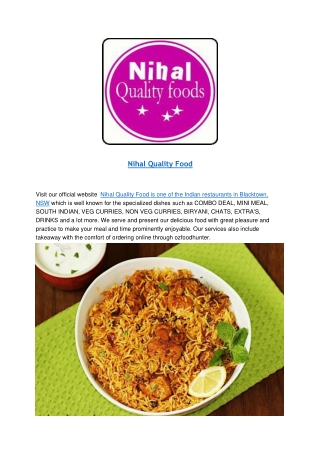 15% Off - Nihal Quality Food Blacktown Takeaway Menu, NSW