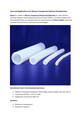 Uses and Applications For Silicone Transparent Platinum Braided Hose