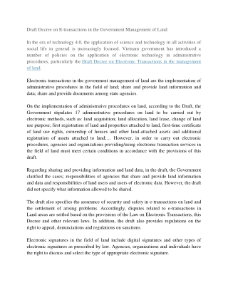 Draft Decree on E-transaction in the Government management of Land