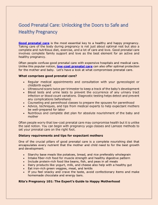 Good Prenatal Care Unlocking the Doors to Safe and Healthy Pregnancy