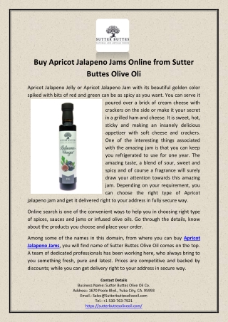 Buy Apricot Jalapeno Jams Online from Sutter Buttes Olive Oli