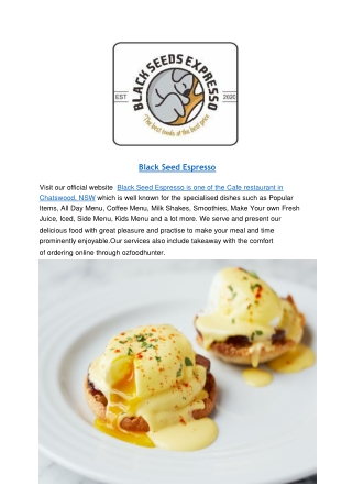 15% off - Black Seed Espresso Menu - Takeaway Chatswood, NSW