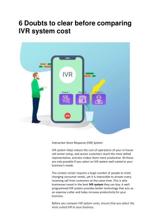 6 Doubts to clear before comparing IVR system cost (1)