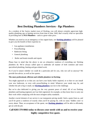 Best Dorking Plumbers Services - Pgs Plumbers