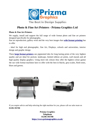 Photo & Fine Art Printers - Prizma Graphics Ltd