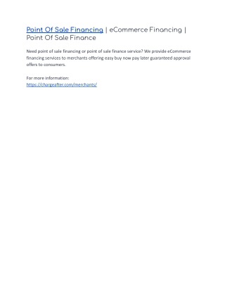 Point Of Sale Financing | eCommerce Financing | Point Of Sale Finance