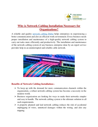 Why is Network Cabling Installation Necessary for Organizations?