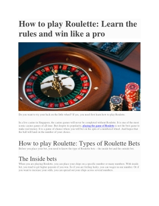 How to play Roulette and Win like a Pro