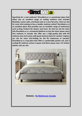 RV Mattresses Canada Directbed.ca