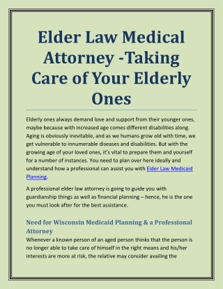 Elder Law Medical Attorney -Taking Care of Your Elderly Ones