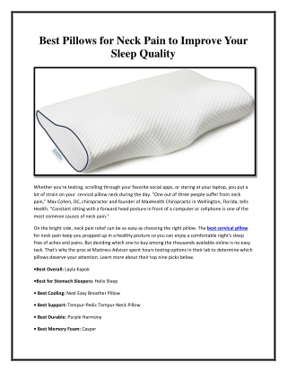 Best Pillows for Neck Pain to Improve Your Sleep Quality