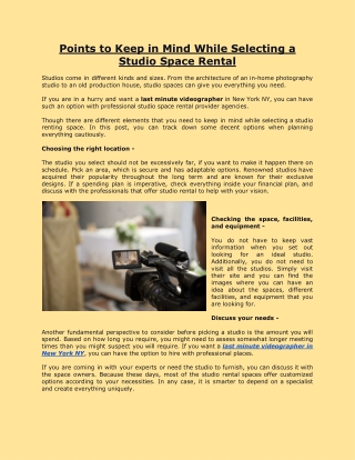 Points to Keep in Mind While Selecting a Studio Space Rental