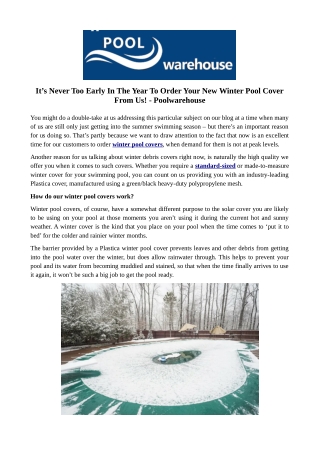 It’s Never Too Early In The Year To Order Your New Winter Pool Cover From Us! - Poolwarehouse