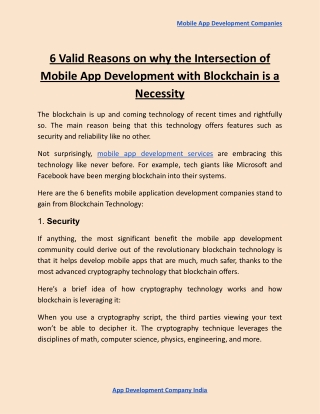 6 Valid Reasons on why the Intersection of Mobile App Development with Blockchain is a Necessity