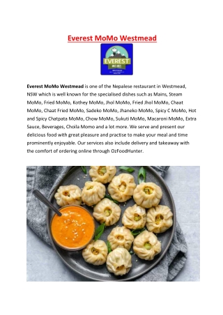 5% Off - Everest MoMo Nepalese Menu Westmead, NSW