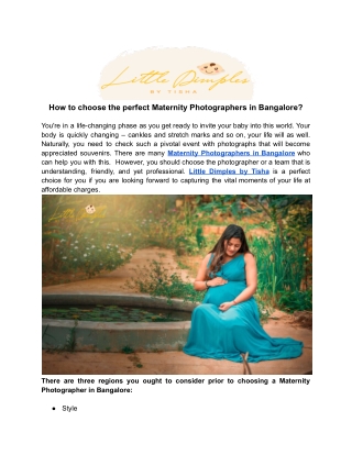 How to choose the perfect Maternity Photographers in Bangalore