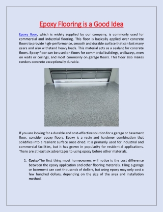 Epoxy Flooring is a Good Idea