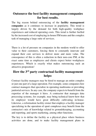 Right facility management companies gives best results