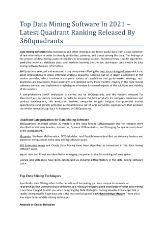 Top Data Mining Software In 2021 – Latest Quadrant Ranking Released By 360quadra