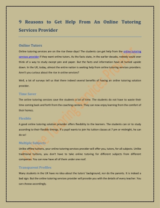 9 Reasons to Get Help From An Online Tutoring Services Provider