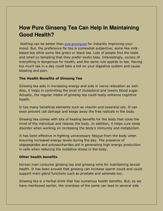 How Pure Ginseng Tea Can Help In Maintaining Good Health