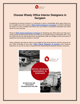 Choose Wisely Office Interior Designers in Gurgaon