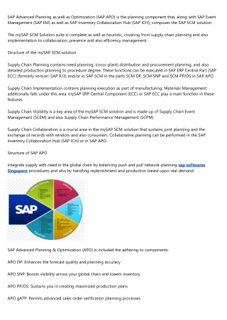 SAP APO Advanced Planning & Optimization