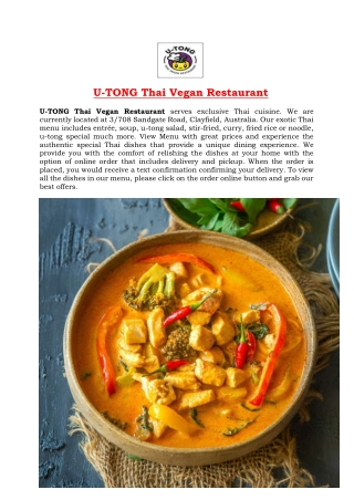 5% Off - U-TONG Thai Vegan Restaurant Menu Clayfield, QLD