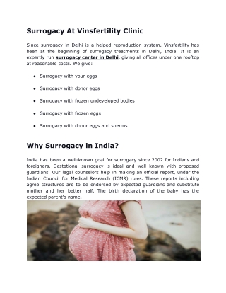 Best Surrogacy Centers in Delhi _ Surrogacy Cost in Delhi- Vinsfertility Pvt. Ltd.