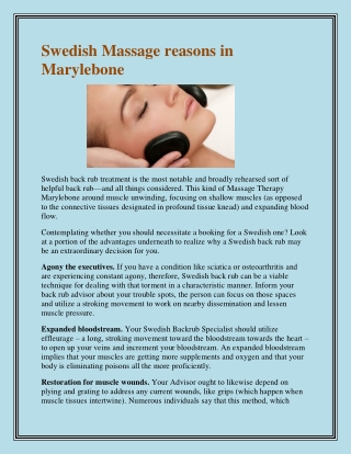 Swedish Massage reasons in Marylebone