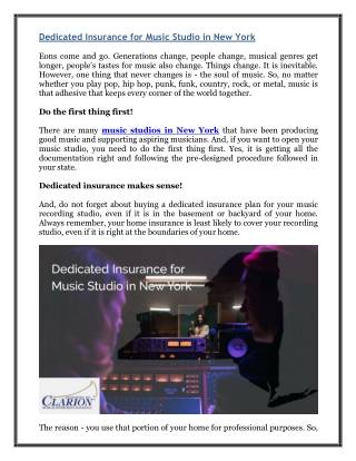 Dedicated Insurance for Music Studio in New York