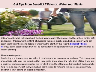 Get Tips From Benedict T Palen Jr. Water Your Plants