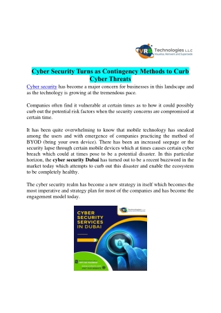 Cyber Security Dubai Turns a Contingency for Cyber Threats