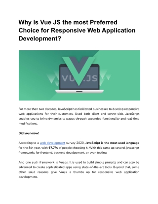 Why is Vue JS the most Preferred Choice for Responsive Web Application Development_