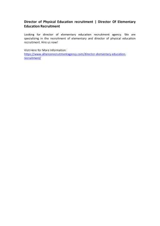 Director of Physical Education recruitment - Director Of Elementary Education Recruitment