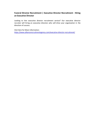 Funeral Director Recruitment - Executive Director Recruitment - Hiring an Executive Director
