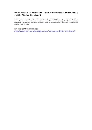 Innovation Director Recruitment - Construction Director Recruitment - Logistics Director Recruitment