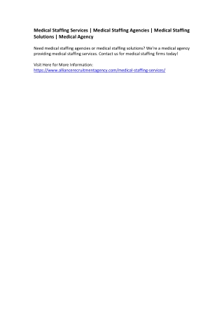 Medical Staffing Services - Medical Staffing Agencies - Medical Staffing Solutions - Medical Agency