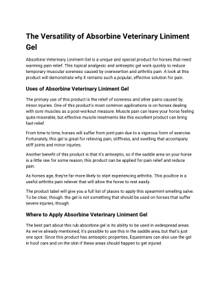 The Versatility of Absorbine Veterinary Liniment Gel
