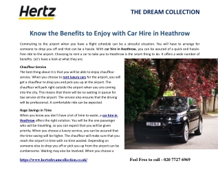 Know the Benefits to Enjoy with Car Hire in Heathrow