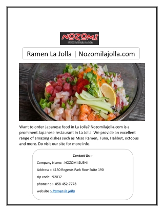 Ramen La Jolla | Nozomilajolla.com