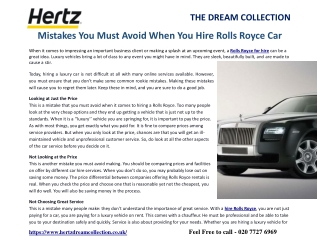 Mistakes You Must Avoid When You Hire Choose A Rolls Royce Hire