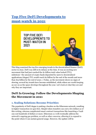 Top Five DeFi Developments to must-watch in 2021