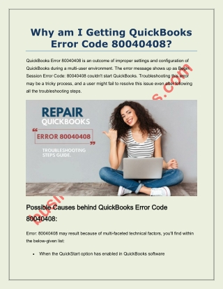 How to fix QuickBooks Error 80040408 - Could not Start?